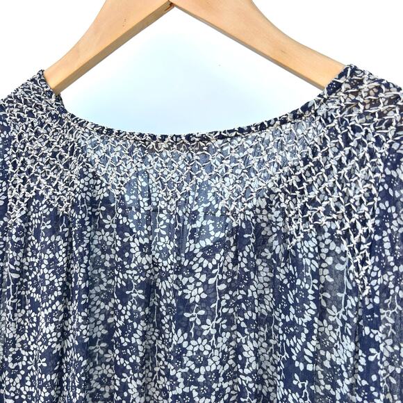 Ulla Johnson Silk Lightweight Short Sleeve Blouse Navy Blue Delicate Blouse 2 S - Picture 9 of 9